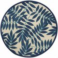 Homeroots 5 ft. Round Navy & Beige Leaves Indoor & Outdoor Area Rug 385232